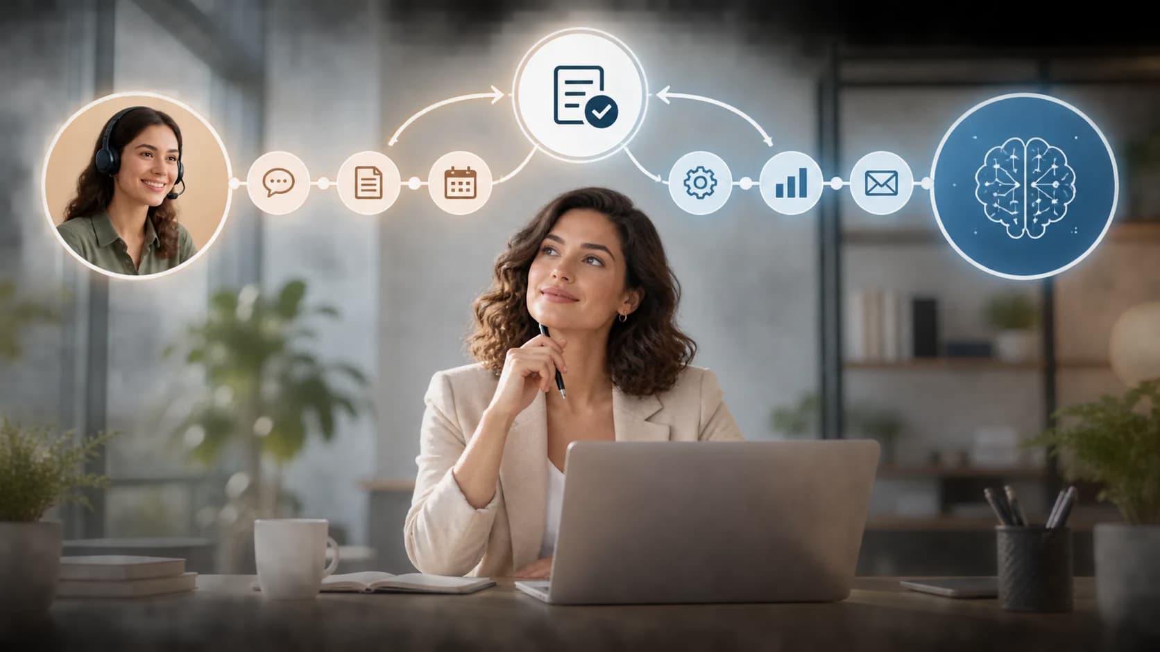Business owner comparing virtual-assistant support and AI automation for different tasks.