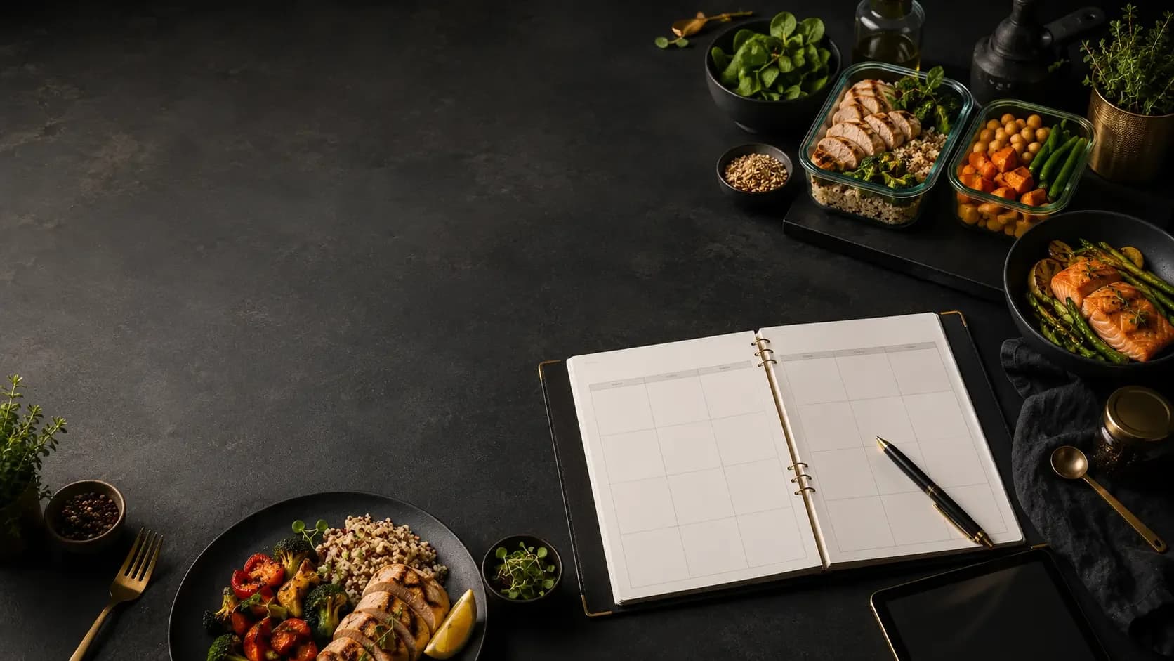 Moody Gourmet Meal Planning Flatlay